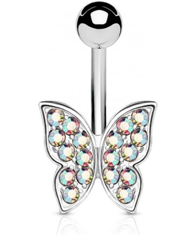 Crystal Paved Butterfly 316L Surgical Steel Belly Button Navel Ring Aurora Borealis $10.44 Body Jewelry