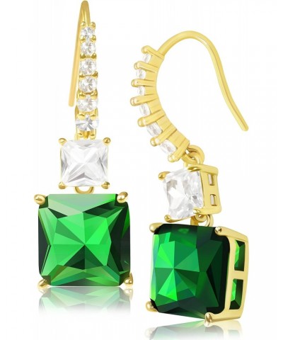 Square Simulated Green Emerald Drop Earrings Cubic Zirconia Dangle Earrings Gifts for Women & Girls $9.20 Earrings