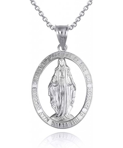 14K Yellow, White or Rose Gold 1-1/10" Miraculous Medal Of Blessed Virgin Mary Catholic Charm Pendant Necklace with Rolo Chai...